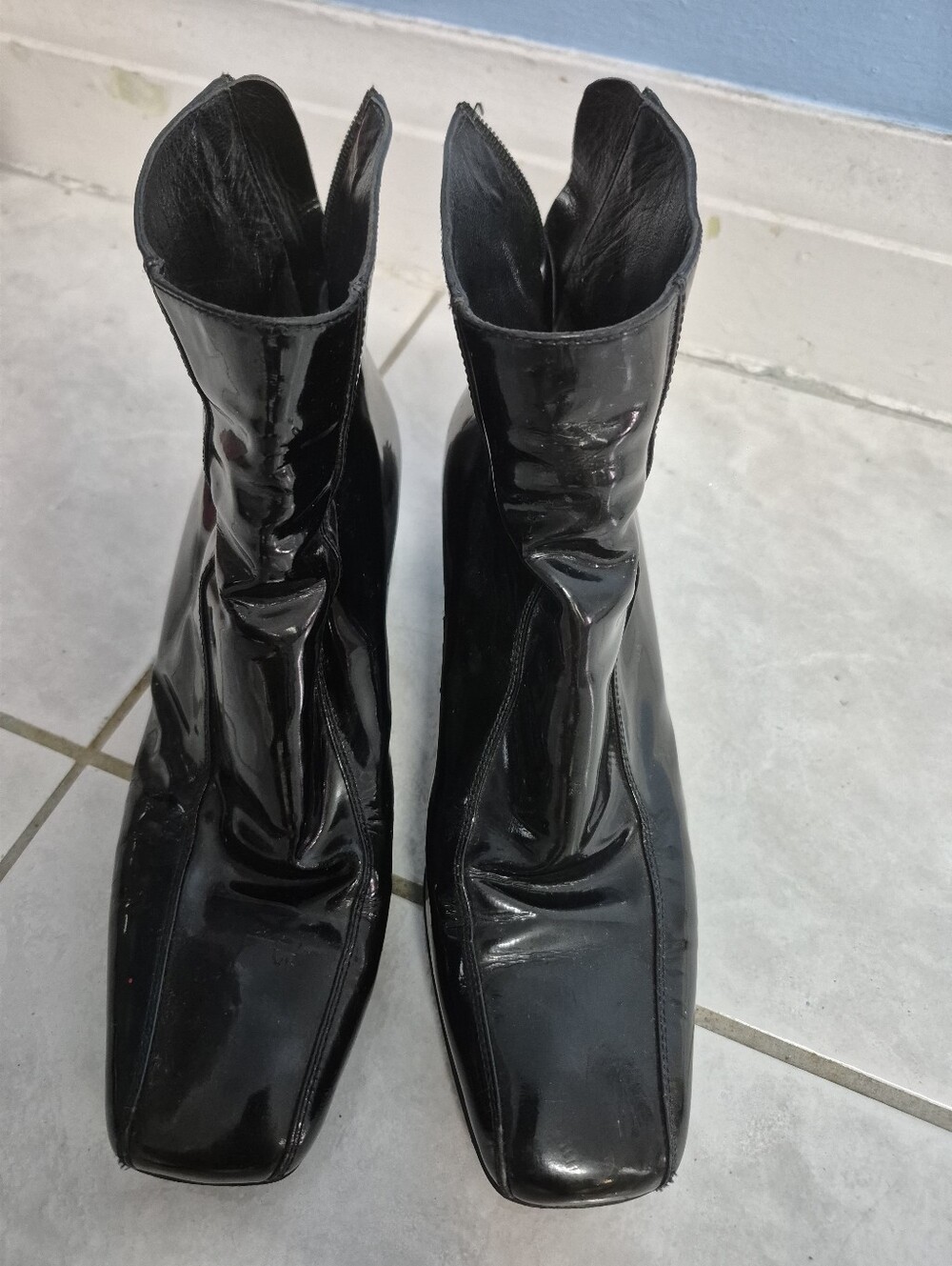 VINTAGE PRADA BLACK PATENT LEATHER SQUARE TOE BOOTS